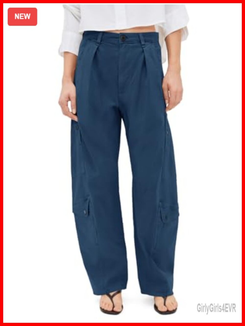 High Waisted Barrel Pants 100% Cotton Wide Leg Cargo Trousers